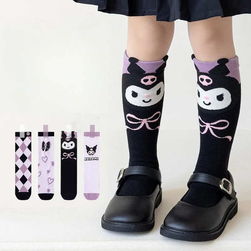 Kawaii Cartoon Anime Kuromi Children Toddler Middle Tube Socks Girls Cute Sanrioed Kuromi Purple Knee Long Socks Gift