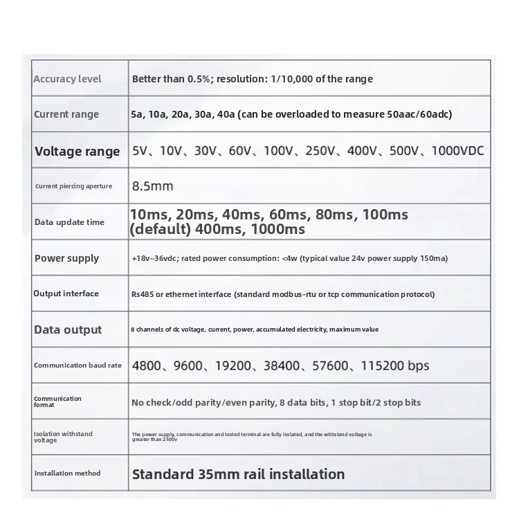 Fully isolated perforated DC power acquisition module voltage current power