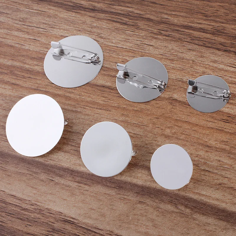 

10pcs/lot Brooch Base 20-30mm Blank Round Flat Tray Silver Color Brooch with Pins for Jewelry Making DIY Loga Accessories