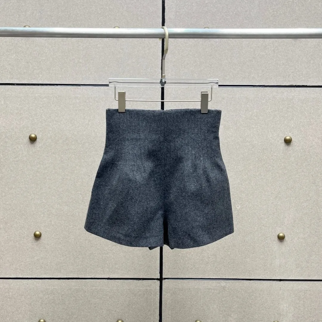 Shorts de mezcla de lana de cintura alta y corte en A – Prenda de moda elegante y versátil, shorts estilo biker para mujer, shorts y2k, pantalones cortos de mujer