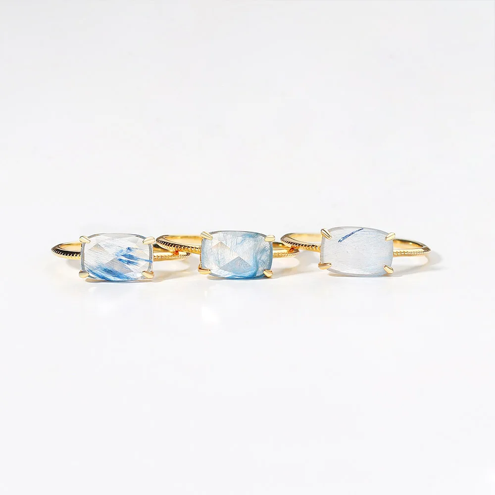 LAMOON Natural Rutilated Quartz Ring For Women Gemstone Rings 925 Silver 14K Light Gold Plated Fine Jewelry Simple Style LMRI155