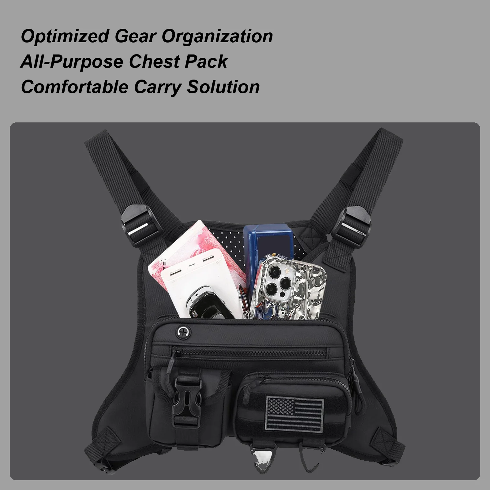 

Нагрудная сумка для мужчин, нагрудная поясная сумка, спортивная сумка на открытом воздухе, держатель для телефона, легкий жилет для кемпинга, охоты, тренажерного зала, езды на велосипеде