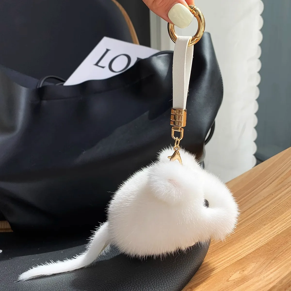 Real Mink Fur Mouse Animal Shape Cute And Fun Simulation  Keychain Soft Unisex Backpack Bag Charm