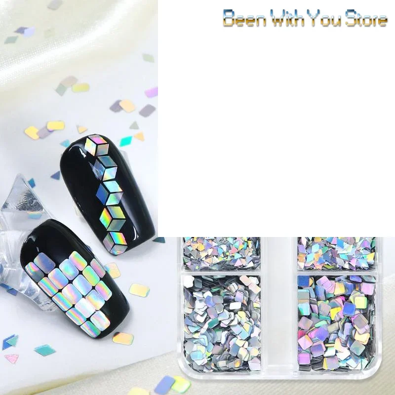 6 rejillas para mejorar las uñas, brillo láser para uñas, Flash, patrones geométricos, decoración de uñas, abalorio para uñas, herramientas de manicura DIY