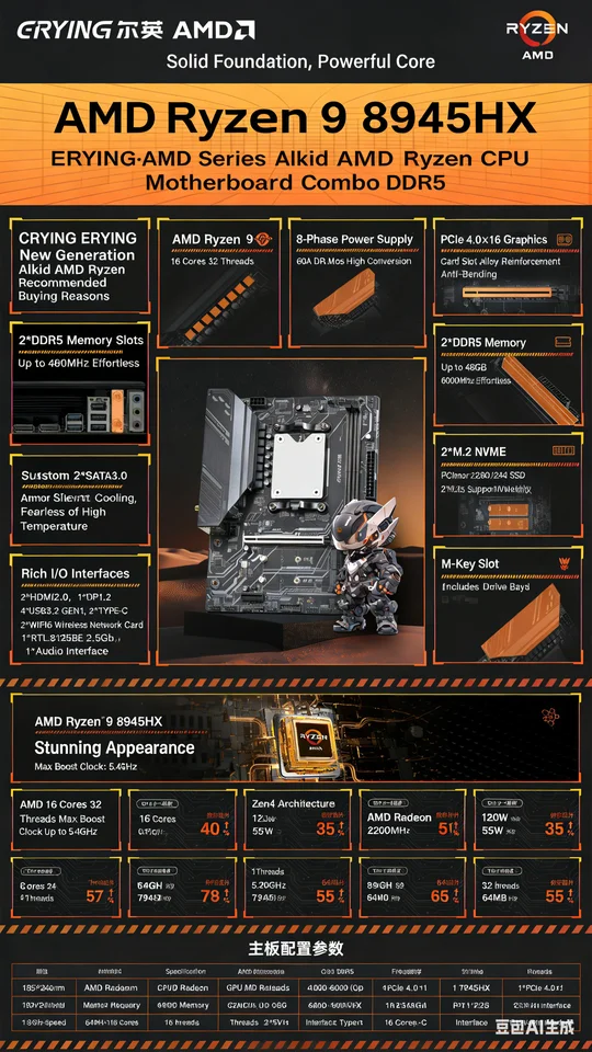 BitPC M-ATX マザーボード Ryzen 9 7845HX 2DDR5 2M.2 NVME