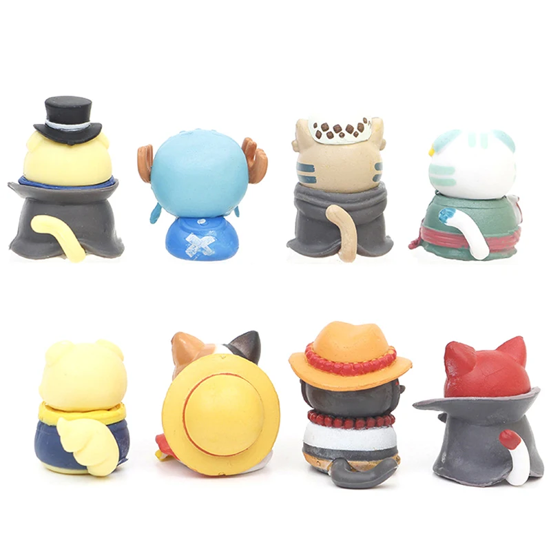 8PCS/Set Anime Cat One Pieces Figures PVC Q Version Doll Luffy Chopper Action Figure Room Decoration Cartoon Kawaii Toy Kid Gift