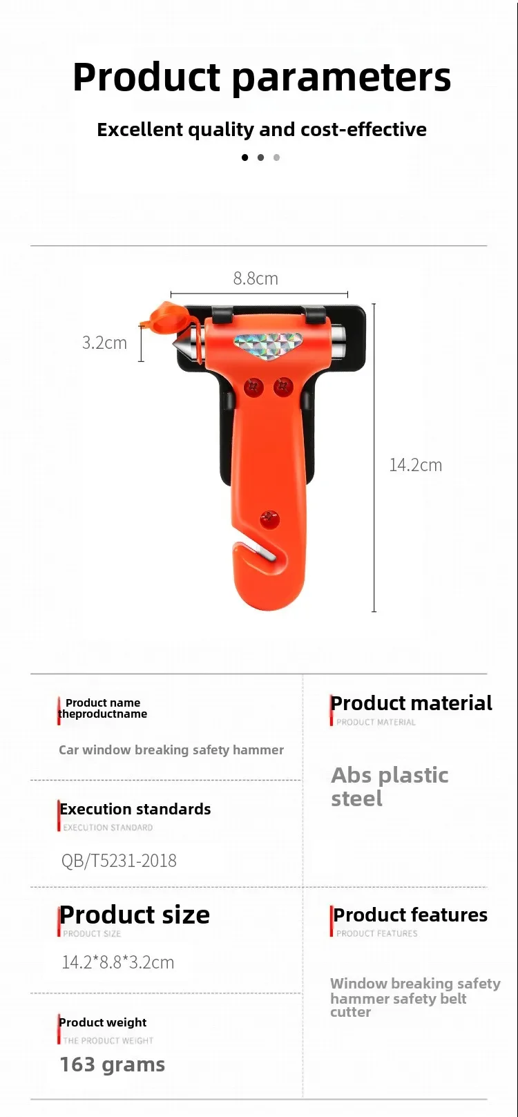 Safety Hammer Car Escape Hammer Window Breaker Multifunctional Vehicle Life-saving Hammer Self-rescue Tool with Fixed Bracket