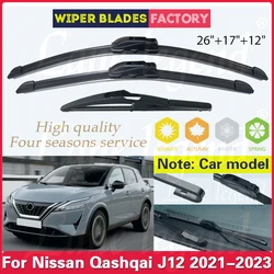 For Nissan Qashqai J12 2021 2022 2023 Car Front Rear Wiper Blades Soft Rubber Windshield Windscreen Window Rain Brush 26