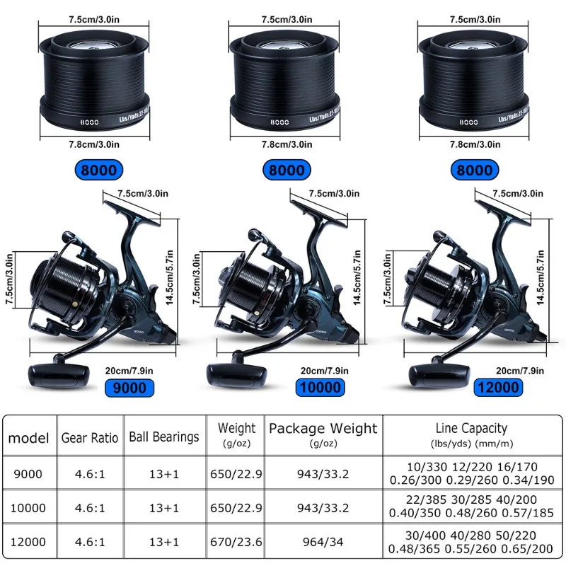 Sougayilang DYD9000 10000 12000 Full Metal Spinning Fishing Reel 13+1BB Max Drag 25KG Reel for Saltwater Trolling Surf Fishing