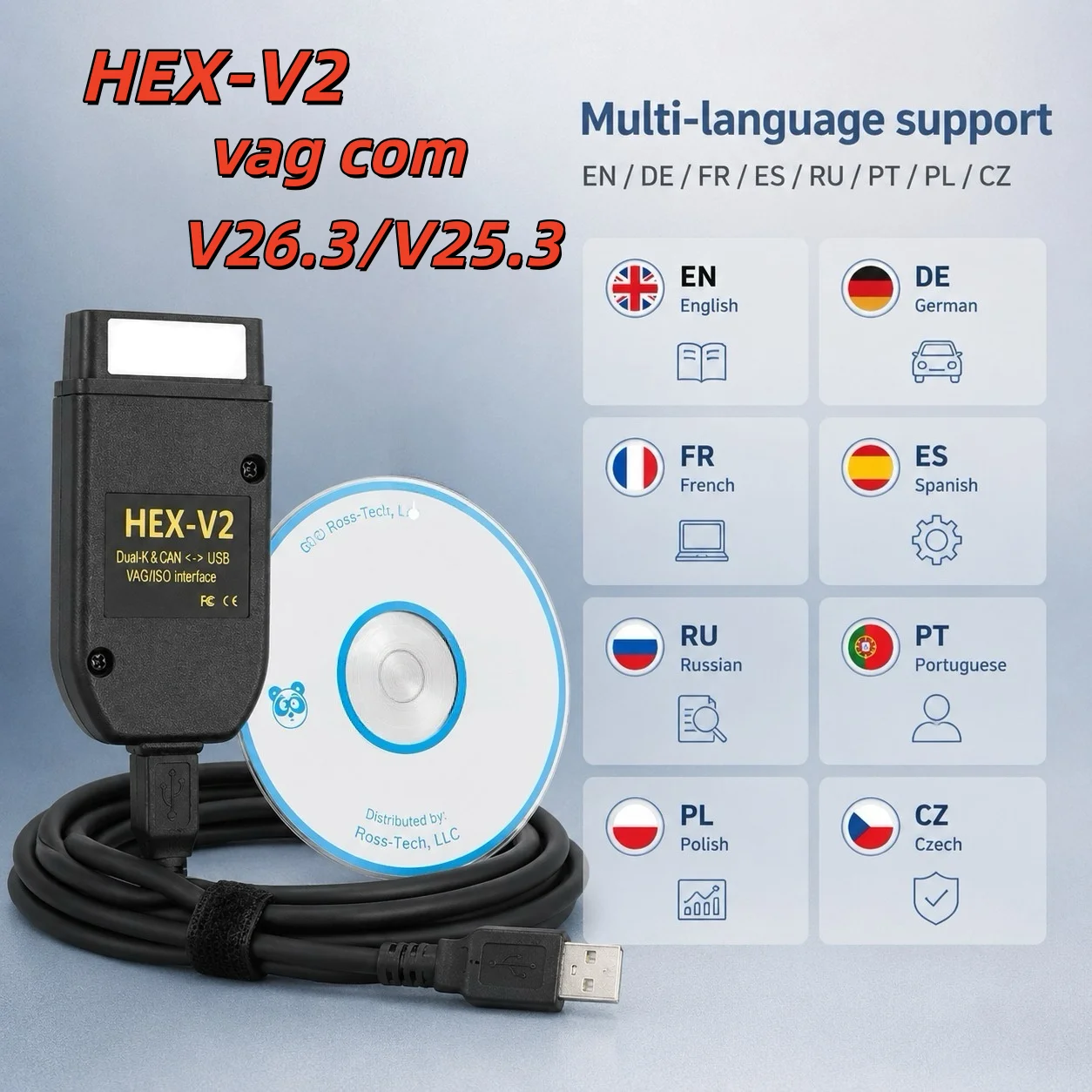 2026 Newest VCDS 26.3 HEX V2 OBD2 Diagnostic Cable Multi-Language VAG Scanner Tool for VW Audi Skoda Seat Car Diagnostic Tool
