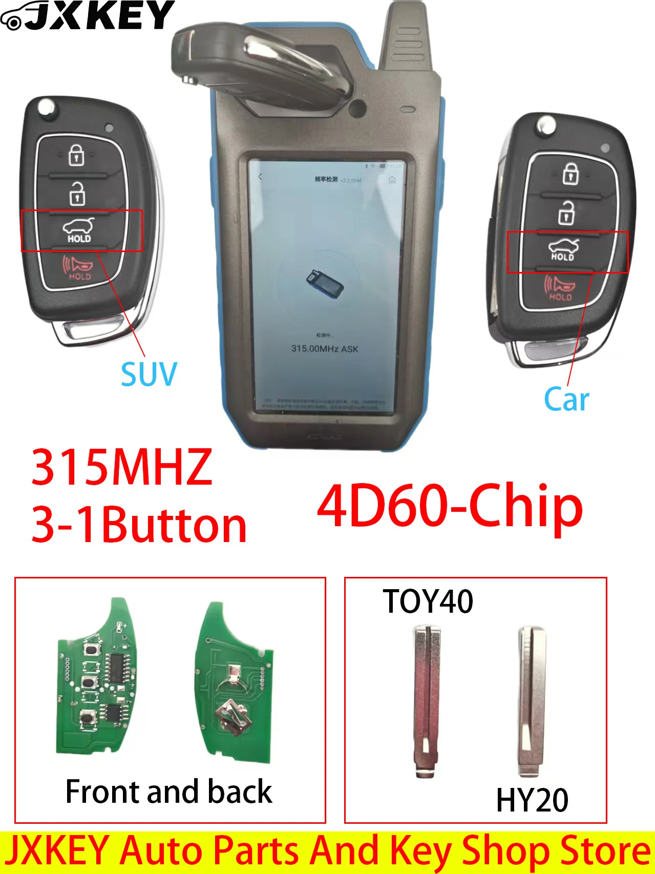 

JXKEY suitable for Hyundai Santa Fe 2013 2014 2015 2016 2017 remote key 315MHz，4D60CHIP,Program: 95430-4Z100