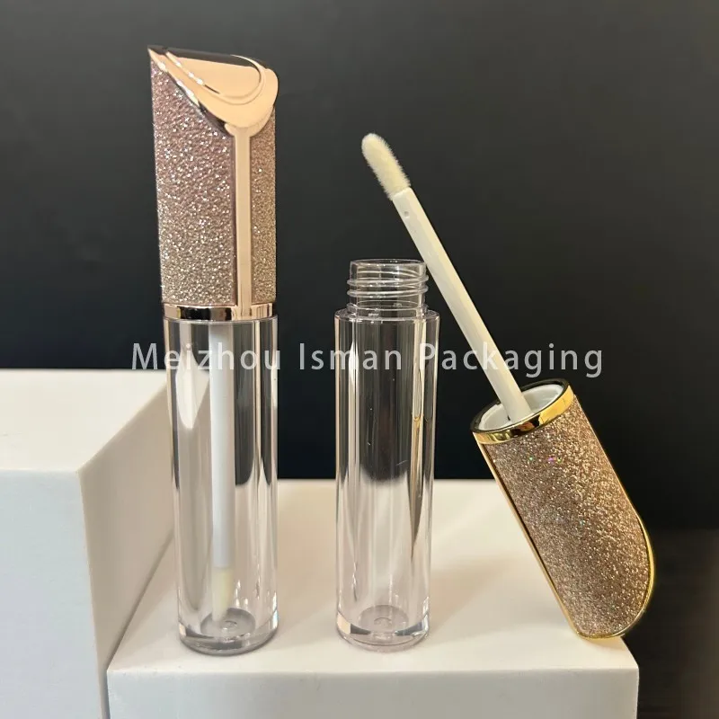 50Pcs glitter liquid lipstick packaging rhinestone gold luxury refillable empty lip gloss container tubes with wands brush 5ml