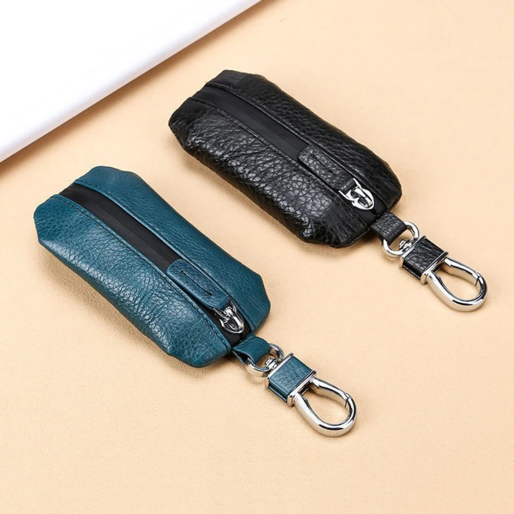 Fashion Genuine Leather Car Keys Bag Pure Color Waterproof Zipper Car Key Cover Universal Soft Surface Key Organizer Holder