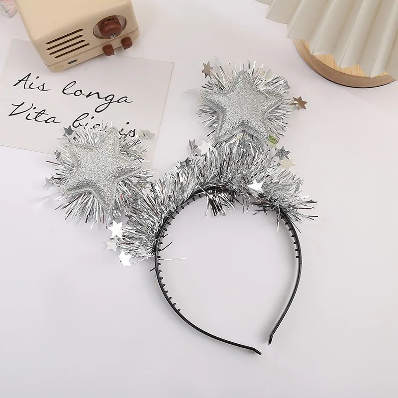 Happy New Year's Headband Gold And Silver Color 2025 Party Accessories New Year Headband Sequins Star Headband Glitter Hairbands