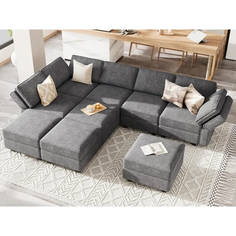 Oversized sectional sleeper sofa,convertible sectional Sofa Bed Set with reversible Chaise Dark Grey,Living Room Sofas.