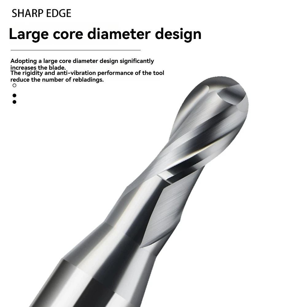 Kugelkopf-Fräser mit Dezimalpunkt, Wolframkugelkopf-Fräser, Hartmetall, HRC60, Aluminium, 2F, R0,55, R0,65, R0,85, R0,95 – Detail 3