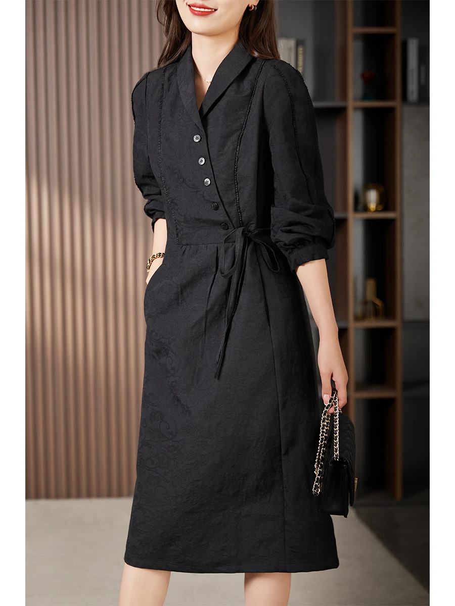 

Ele Floral Embroidery irt Dr Women's Belted Slimming Long Dr Spring Summer New Sle A-Line Silhouette V-Ne