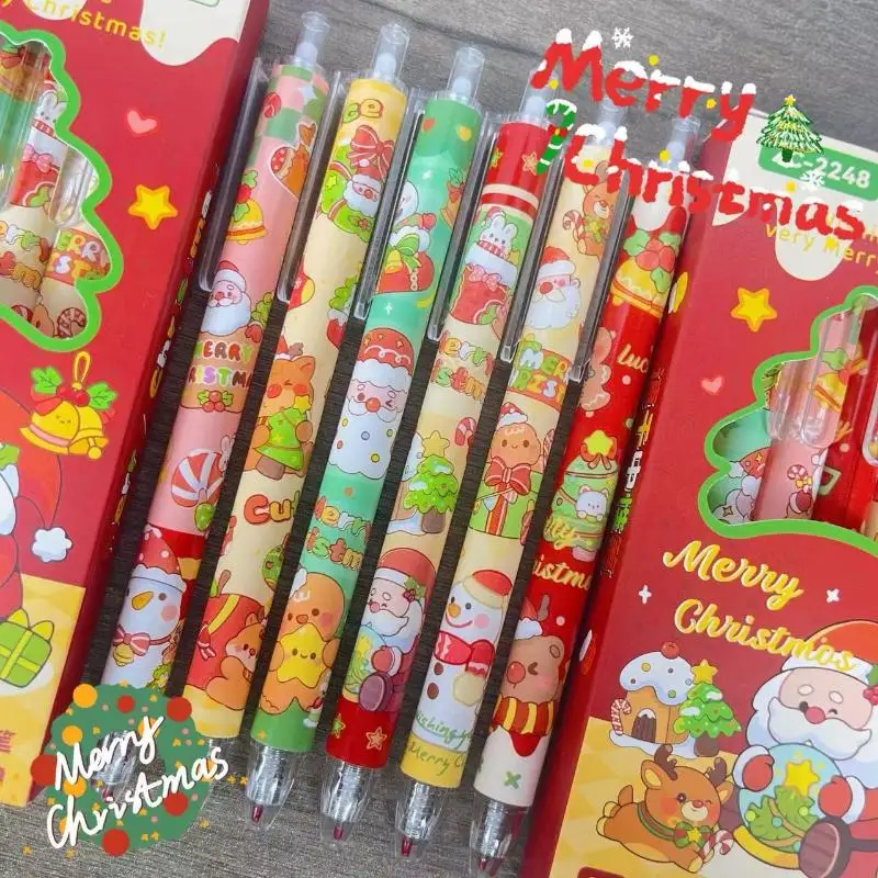 6Pcs Nette Weihnachten Cartoon Tasche Stift Schwarz Tinte Schnell Trocknend Nette Neutral Stift Student Kinder Schule Schriftlich Schreibwaren