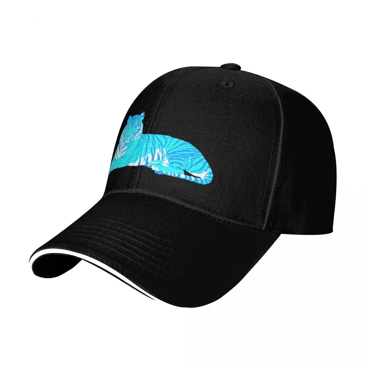 Turquoise Irritated Tiger Baseball Cap Six Panel Structured Crown Sun Protection UPF 50+ Breathable Mesh Back