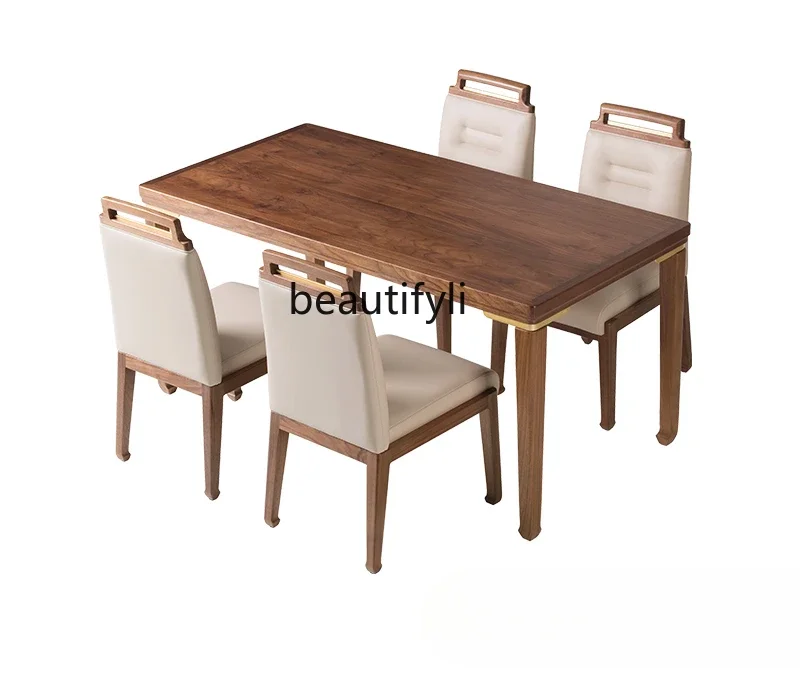 

North American black walnut solid wood dining table and chairs dining side cabinets dining room furniture modern and simple