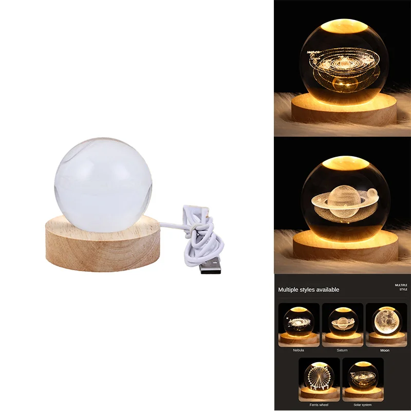 

AC88-Crystal Ball Night Light With Base LED Table Lamp Lighted Stars Galaxy USB Power Warm Night Light For Kid