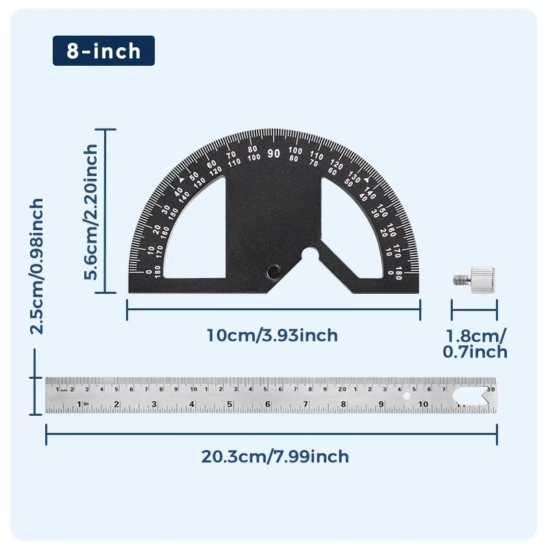 Magnetic Protractor 8/12 Inch Dual Scale Detachable Woodworking Angle Ruler, Measuring Drawing Tool with OEM for Woodworking