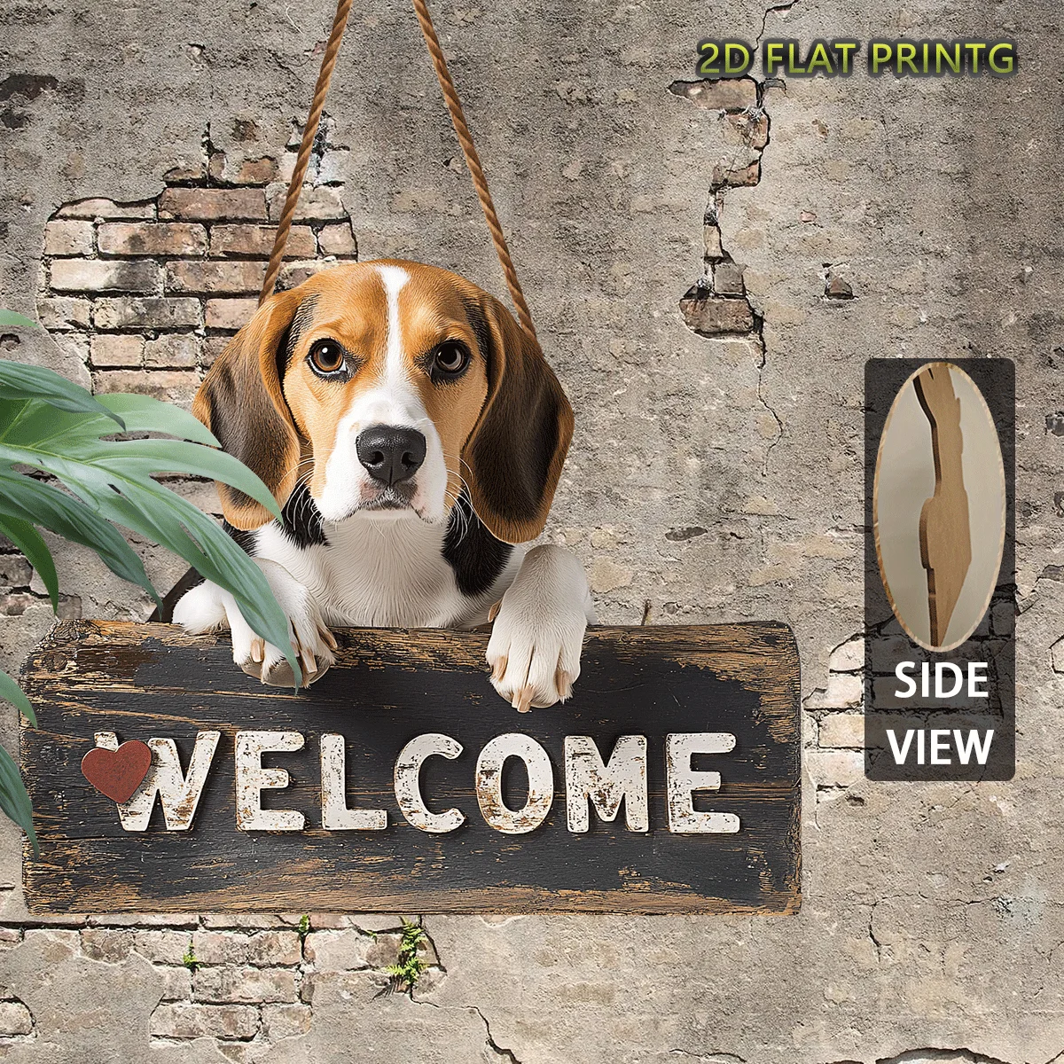 2D Flat, 1pc Beagle Dog Welcome Sign - Vintage Farmhouse Wall Decor with Beagle Face & Welcome Lettering, Garden,2D Flat