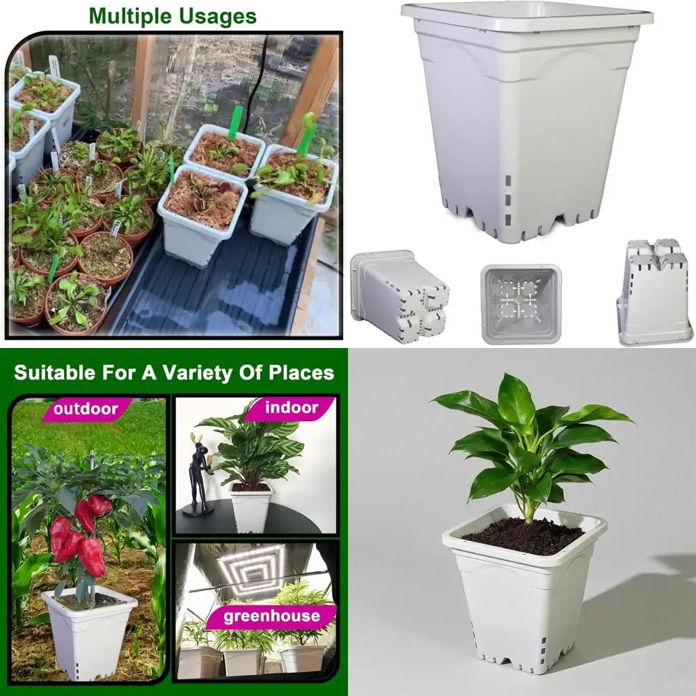 

24-Pack 10 Tall Gray-White Square Plastic Planters with Hanging Holes and Hydroponic Side Drains