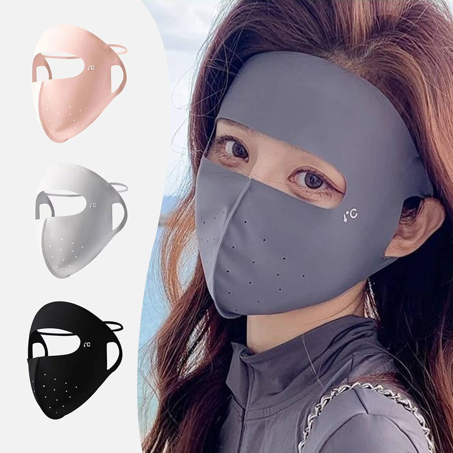 

Маска от солнца из полиэстера UPF50+, дышащая, с защитой от ультрафиолета, легкая, тонкая, для защиты лица, без следов на коже