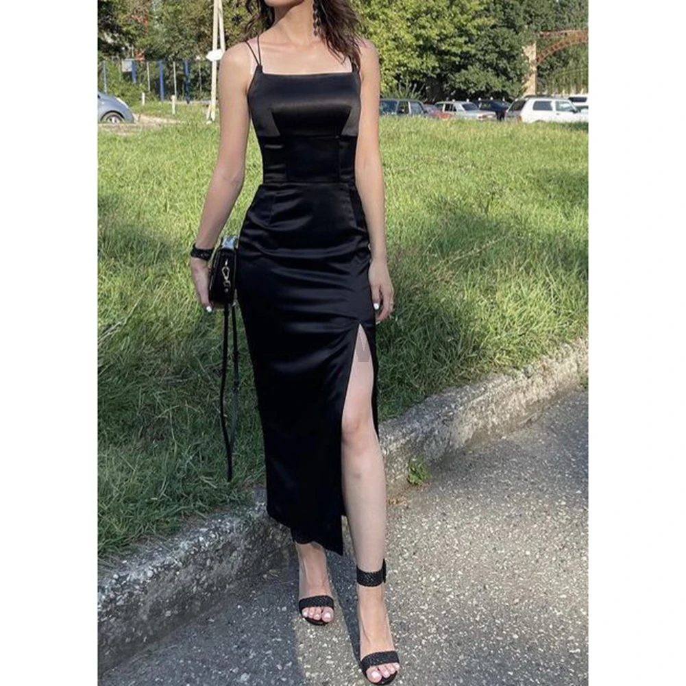 

Tea-Length Satin Prom Dress Elegant Mermaid Gown with Split Customize