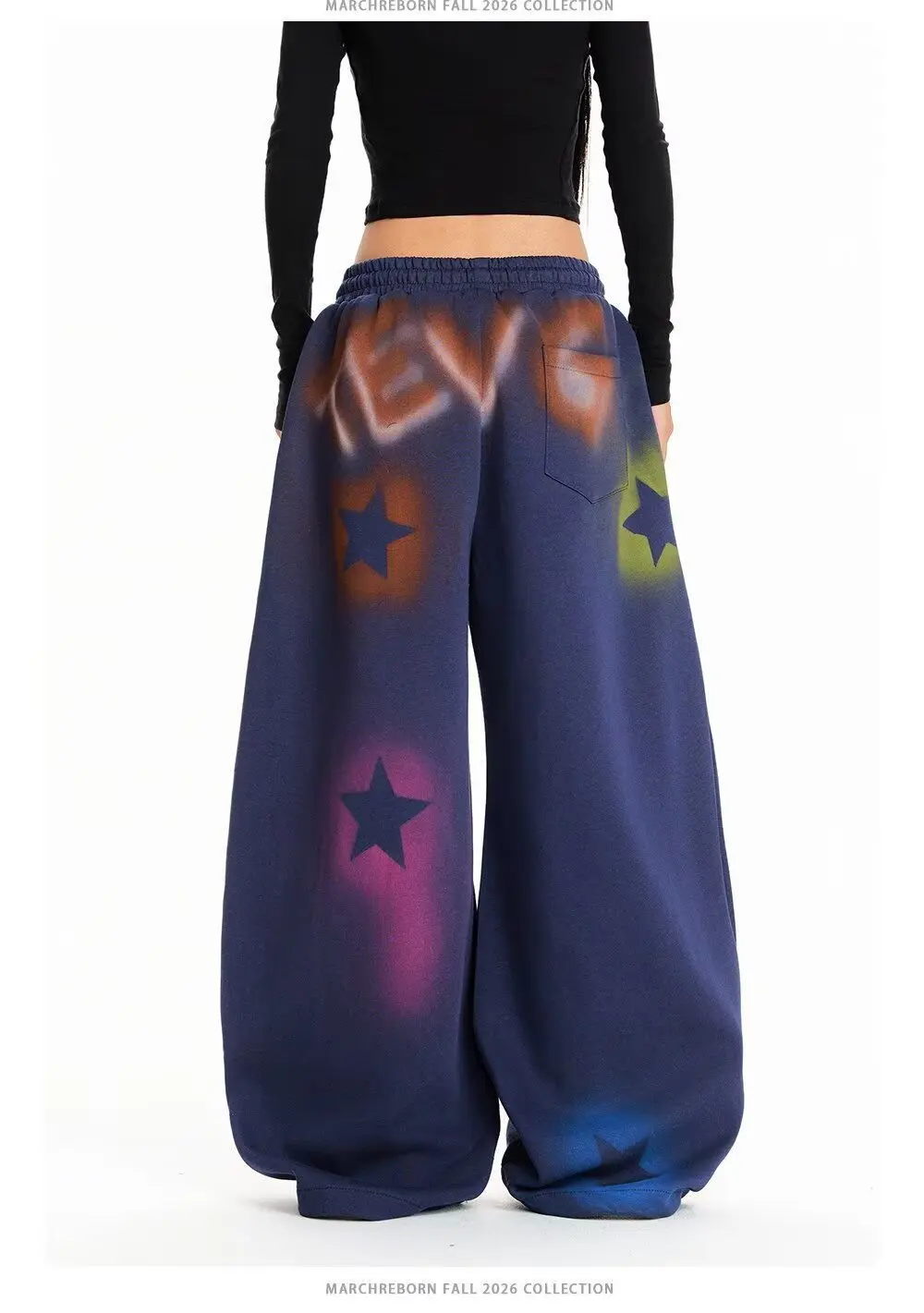 2026 American Style Vintage Gradient Letter Print Casual Wide Leg Pants Loose Fit Hip Hop Jazz Dance Women Fashionable Trousers