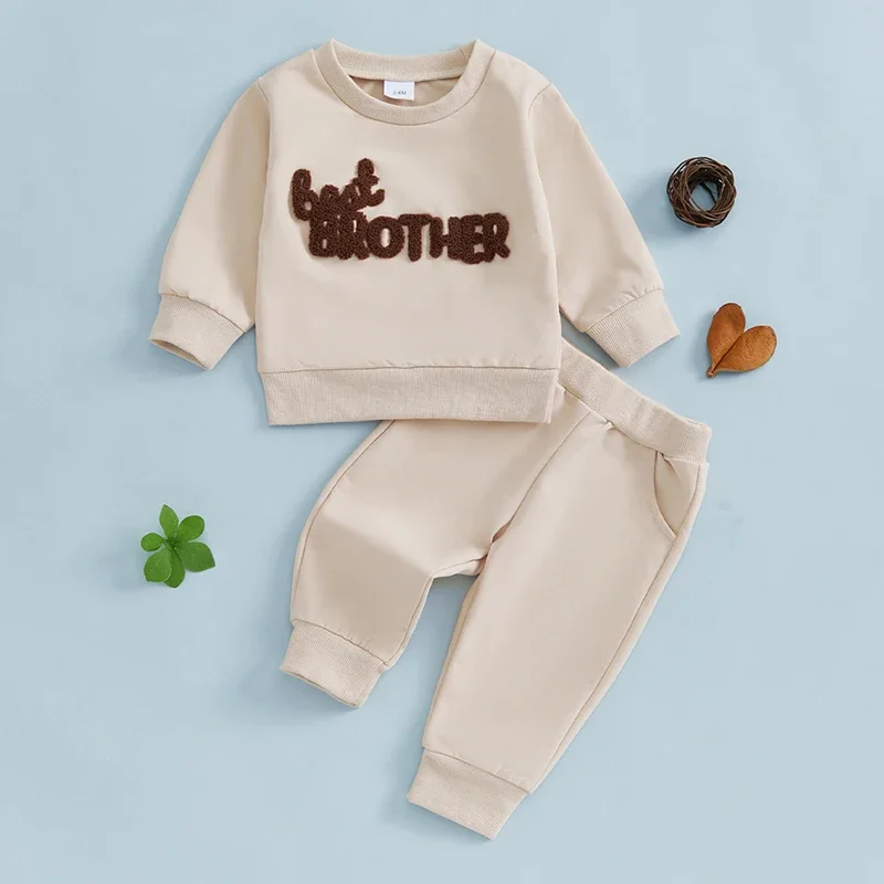 

Autumn Baby Clothing Infant Boy Letter Embroidered Pullover Sweatshirt Elastic Waist Pants Set Outfits Newborn Clothes