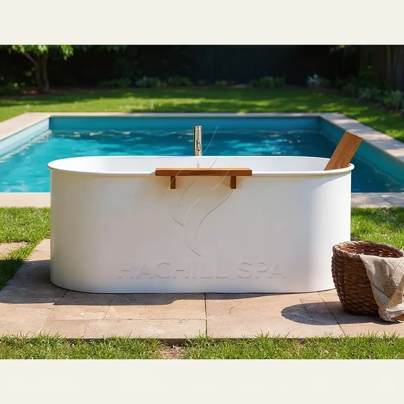New Design Oval Stainless Steel Outdoor Soaking Tub Wooden Spa Accessories Painted Ice Bath Tub Option Ice Bucket