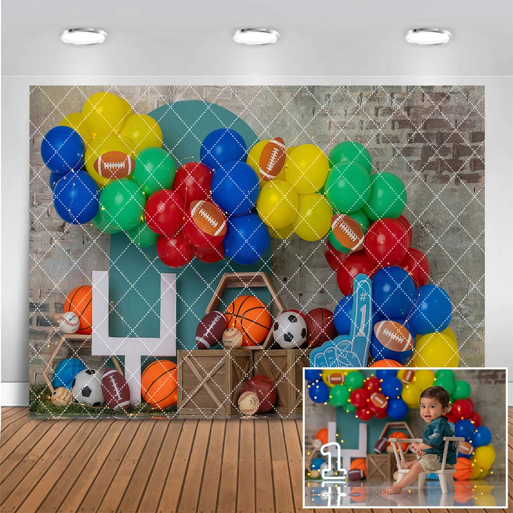 

All Star Celebration Boy Birthday Cake Smash Background Basketball Football Decor Photo Banner Studio Props Photography Backdrop