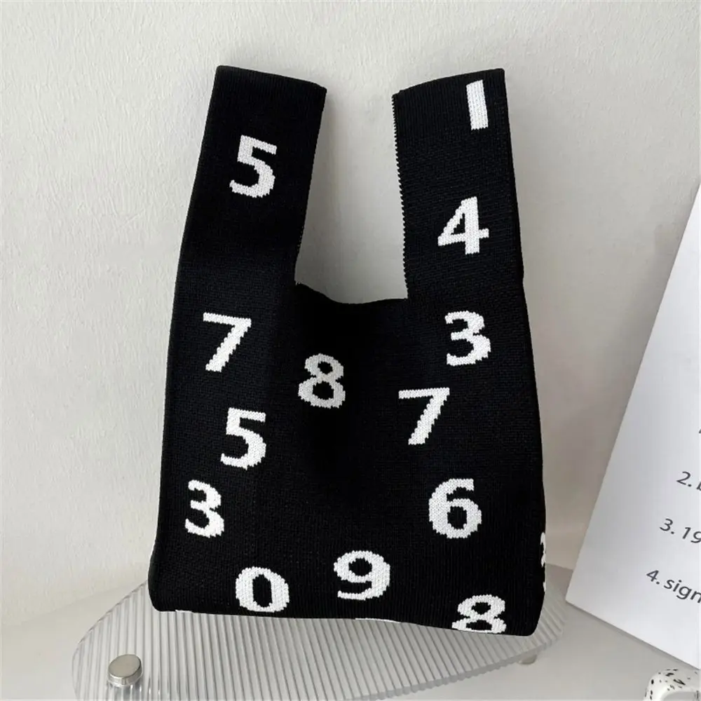 Handmade Knit Handbags Women Knot Wrist Bag Casual Small Tote Bag Girls Reusable Shopping Bags