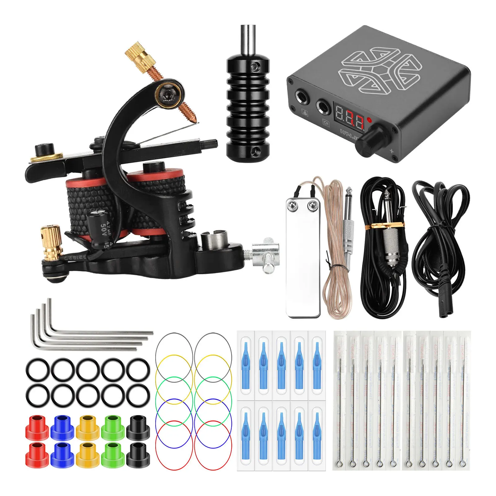 

JimKing Beginner Complete Tattoo Kit Machines Gun Power Supply Grips Body Art Tools Set for Shading and Lining