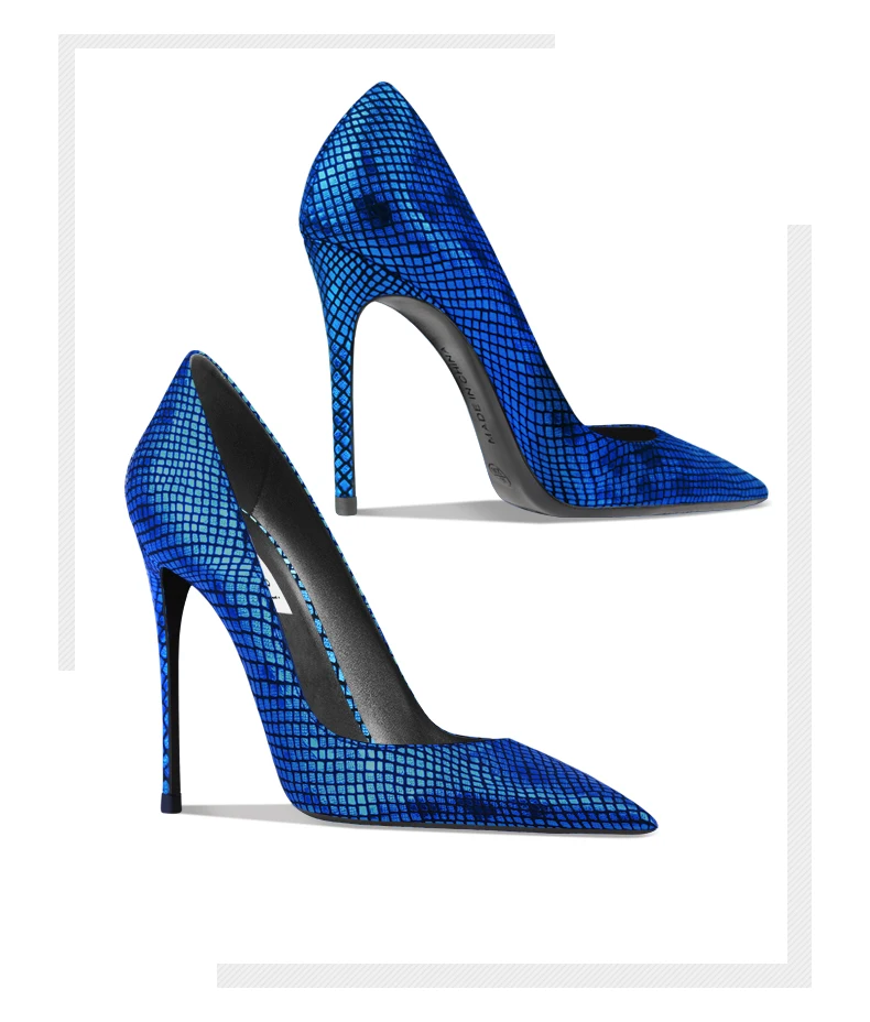 Blue Fish Patterned One Foot High Heels Spring New Women's Pointed Thin Heels Shallow Mouth Commuting Comfortable Single Shoes