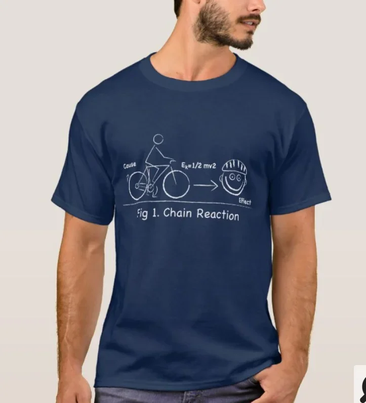 Bicycle Motion Chain Reaction and Kinetic Energy Equation T-Shirt. Summer Cotton Short Sleeve O-Neck Mens T Shirt New S-3XL