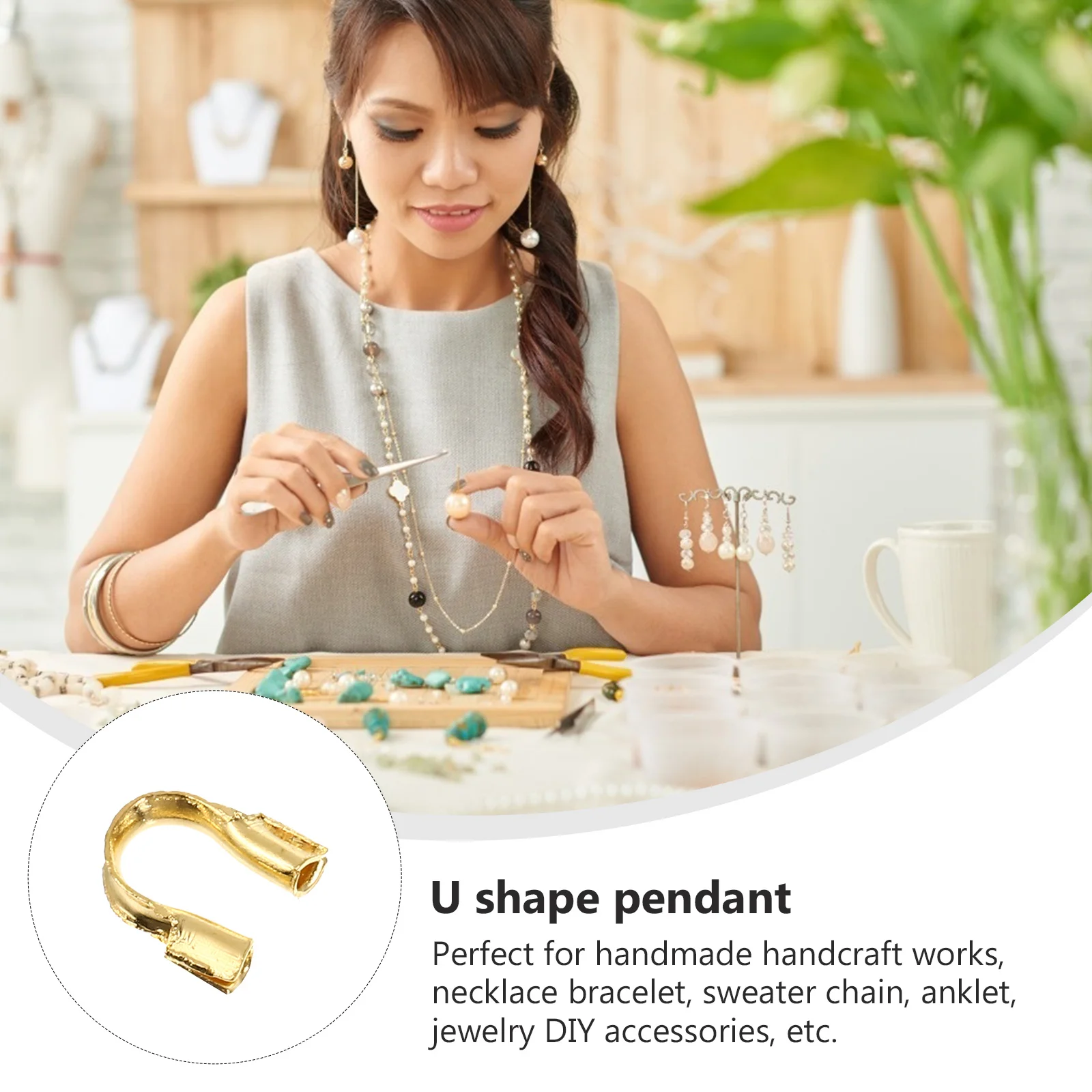 

200Pcs Golden Brass Wire Protector U Shape Accessories Curved Design for Effective Wire Protection U Shape Pendant