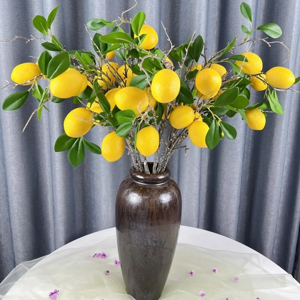 

Green Leaves Artificial Lemon Branch Faux Lemon Plastic Artificial Lemon Fruit Realistic Elegant Fake Plants Home Garden