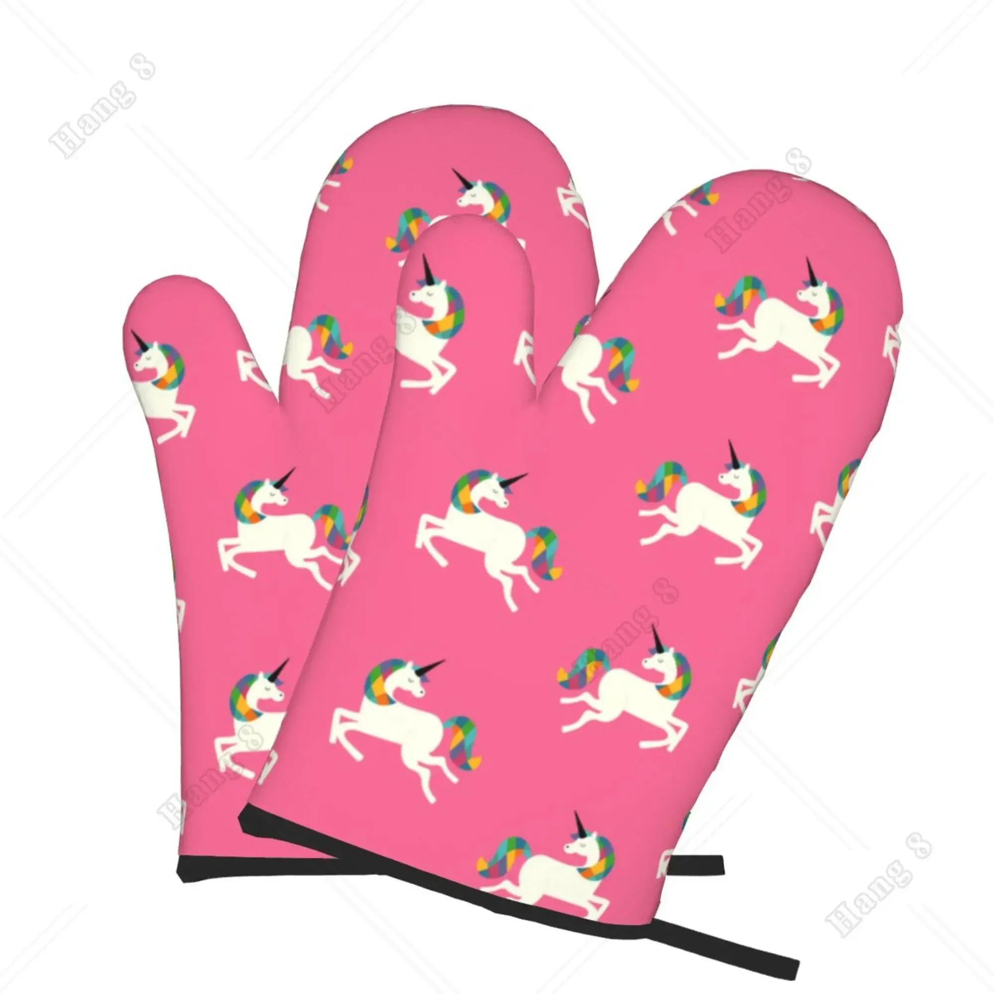 Pink Unicorn Tile Pattern Oven Gloves Set of 2 Cooking Gloves for Women Men BBQ Heat Resistant One Size Kitchen Gloves