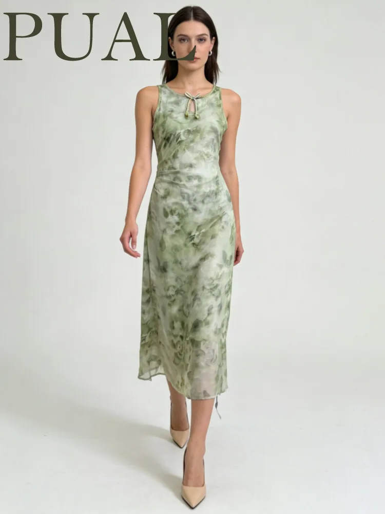 

Женское платье PUAL с круглым вырезом, без рукавов, с вырезами, в стиле тай-дай, для весны-лета, повседневное, для отпуска и свиданий, модное, женственное, тренд 2026 года