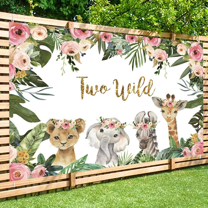 Фон для фотосъемки с изображением диких двух праздников, украшение для дня рождения для девочек 2 года, животные в джунглях