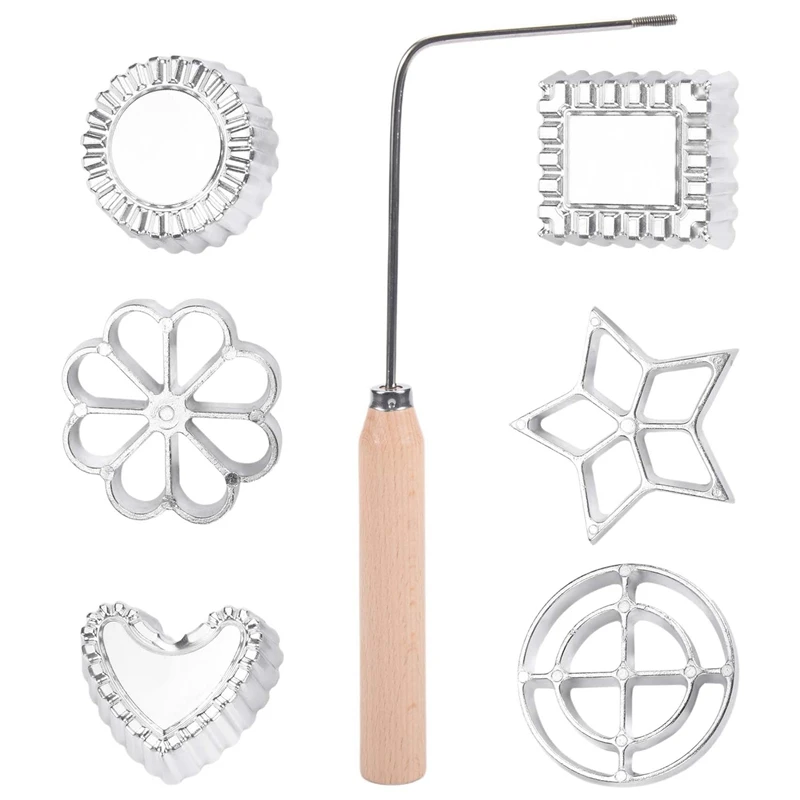 Achappam Mold Bunuelos Mold With Handle Rosette Set,Heart Star Circle Square Cookies Mold For Kitchen Baking Fried