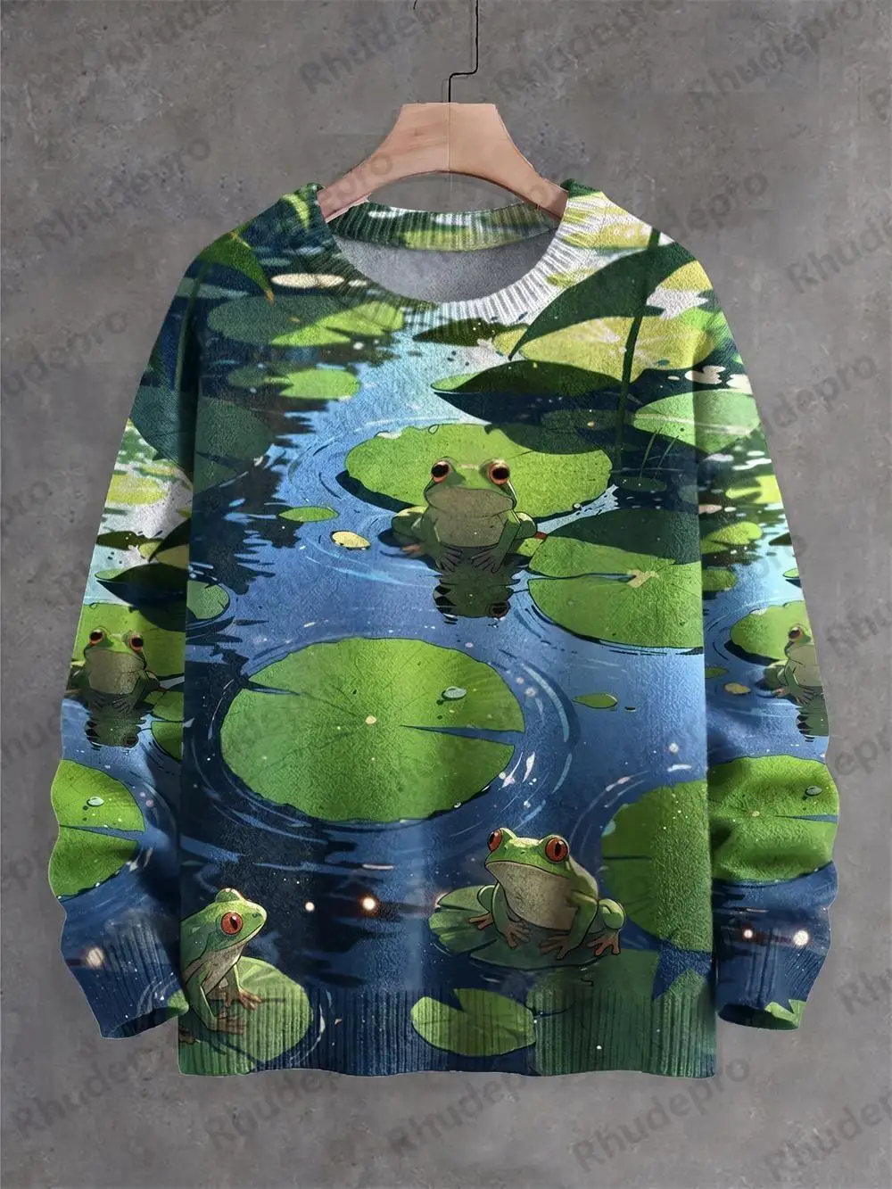 Vintage Cute Frog Mushroom Flowers Art Pattern 3D Printed Men's Knitted Pullover Winter Unisex Casual Knit Pullover Sweater