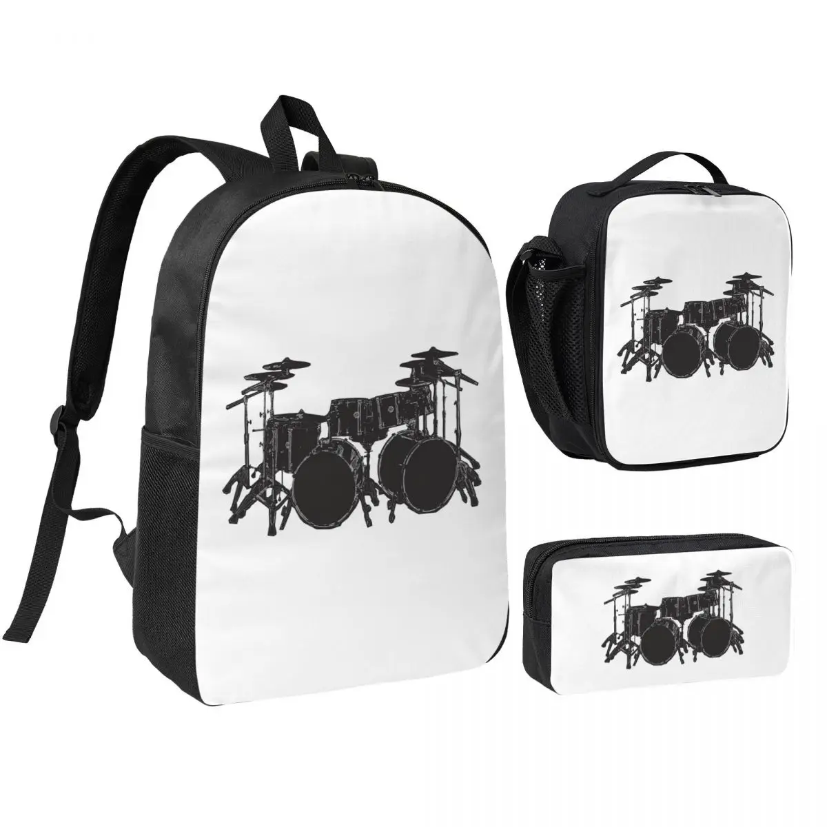 

Drum Kit Backpack Student Boys Girls BookBag School Bag Laptop Shoulder Bags 3ps Insulated Lunch Bag Pencil Case