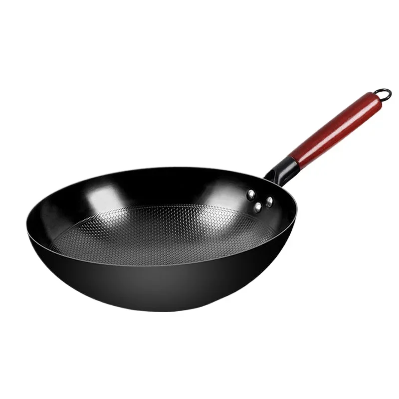 Sartén Wok de hierro de 32cm, utensilios de cocina de estilo japonés de 2mm de espesor, olla sin recubrimiento, para estufa de Gas, cocina de inducción Wok