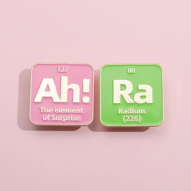 Chemical Element Enamel Pins Custom Bs Ra Ah! Brooches Lapel Badges Science Great Women Scientist Curie Jewelry Gift