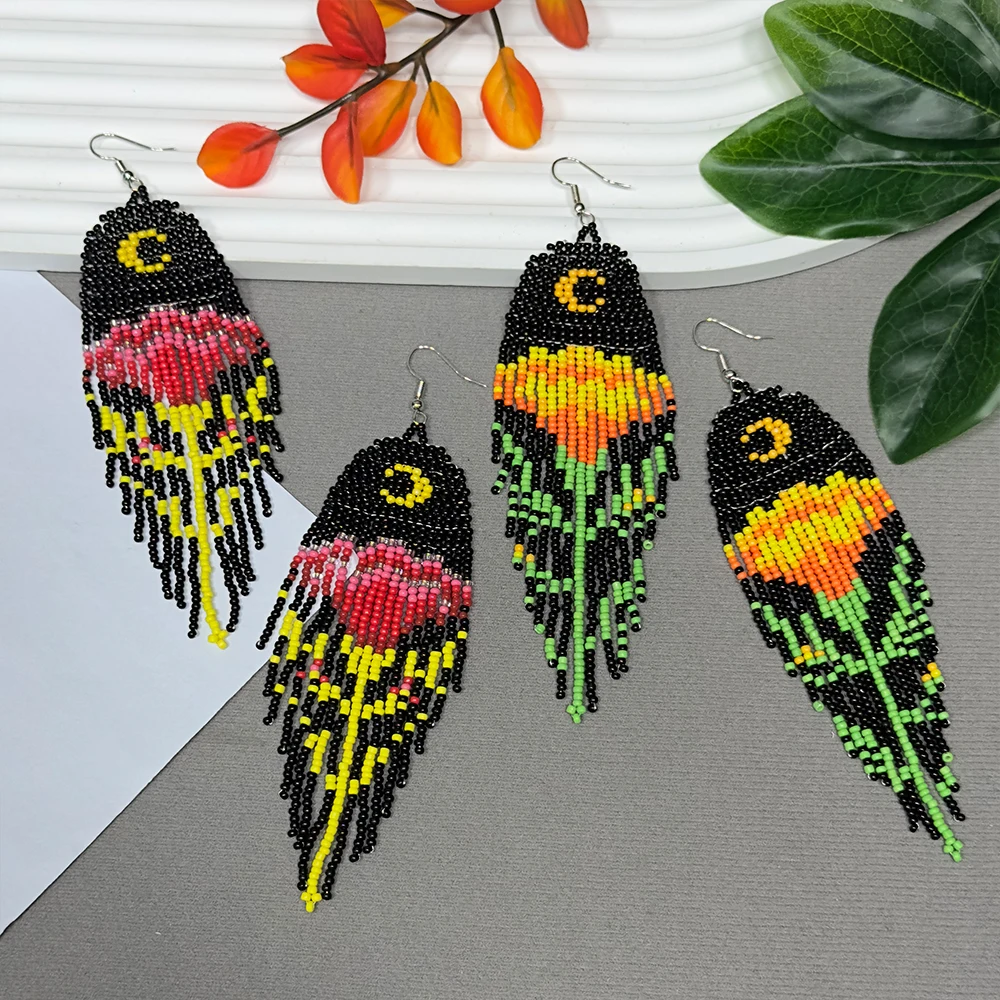Handmade Beaded Earrings Tassel Symmetry Bohemia Hand-woven Fashion Morning Glory Female Creativity Beaded Earrings for Women