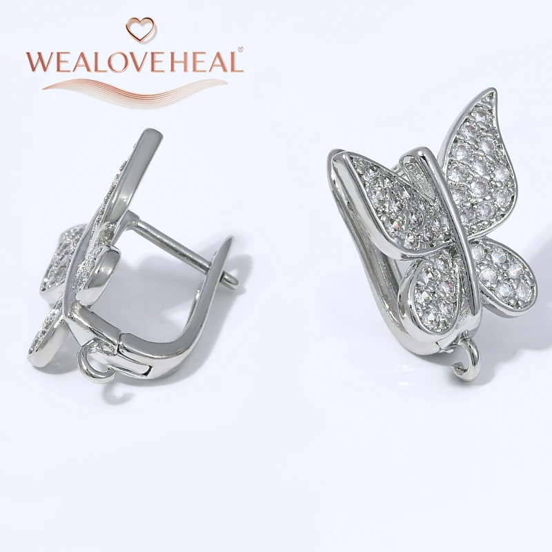 schmuckherstellung zubehör, Niedliche 18K vergoldete Messing-Ohrringhaken mit funkelndem Schmetterling, Pavé-CZ-Ohrdrahtverschlüsse für DIY-Schmuckherstellung – Detail 20